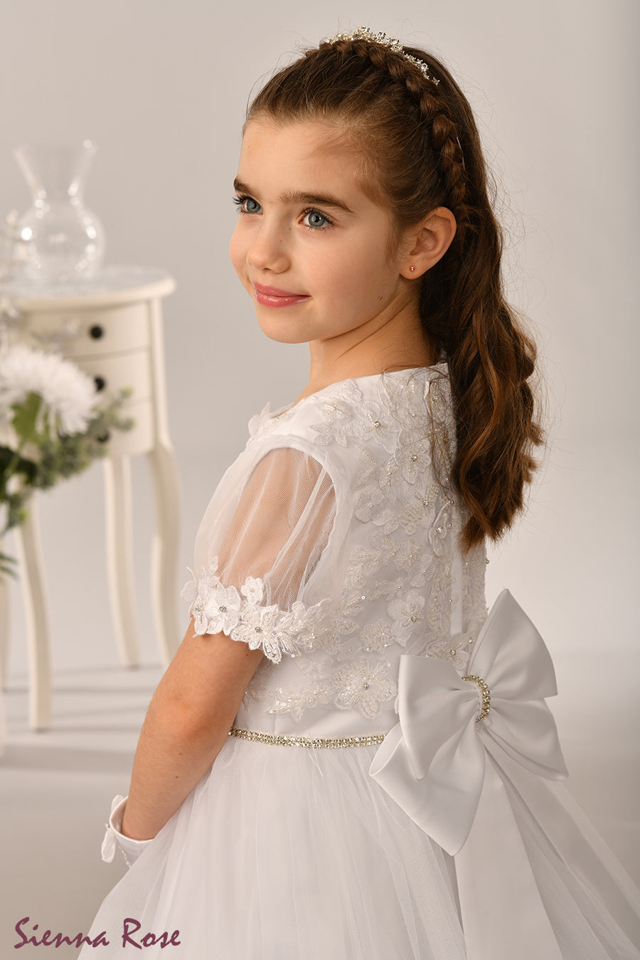 Sienna Rose By Sweetie Pie Girls White Communion Dress:- SR730