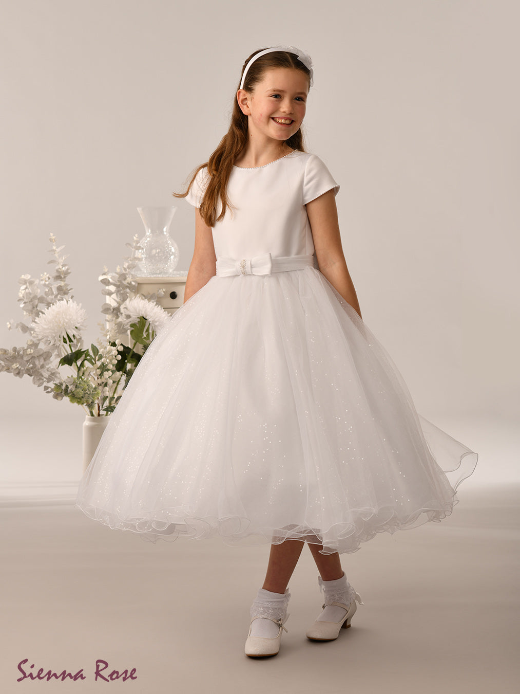 Sienna Rose By Sweetie Pie Girls White Communion Dress:- SR731