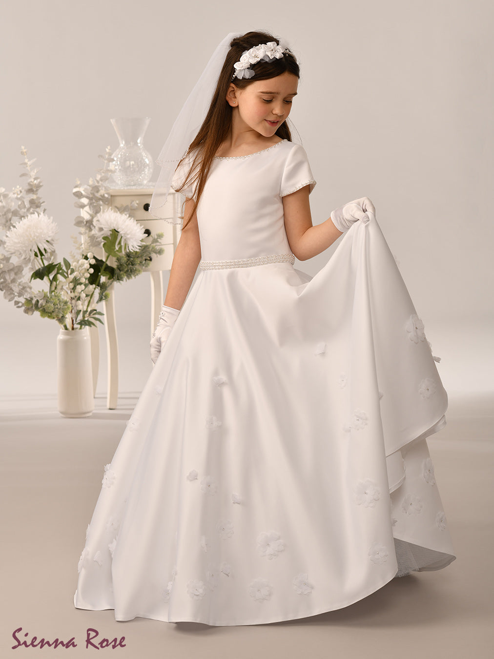 Sienna Rose By Sweetie Pie Girls White Communion Dress:- SR733