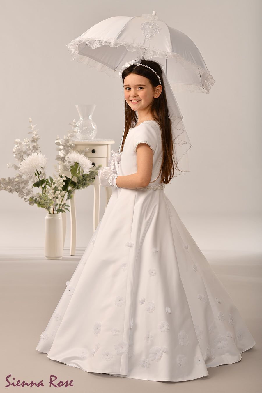 Sienna Rose By Sweetie Pie Girls White Communion Dress:- SR733