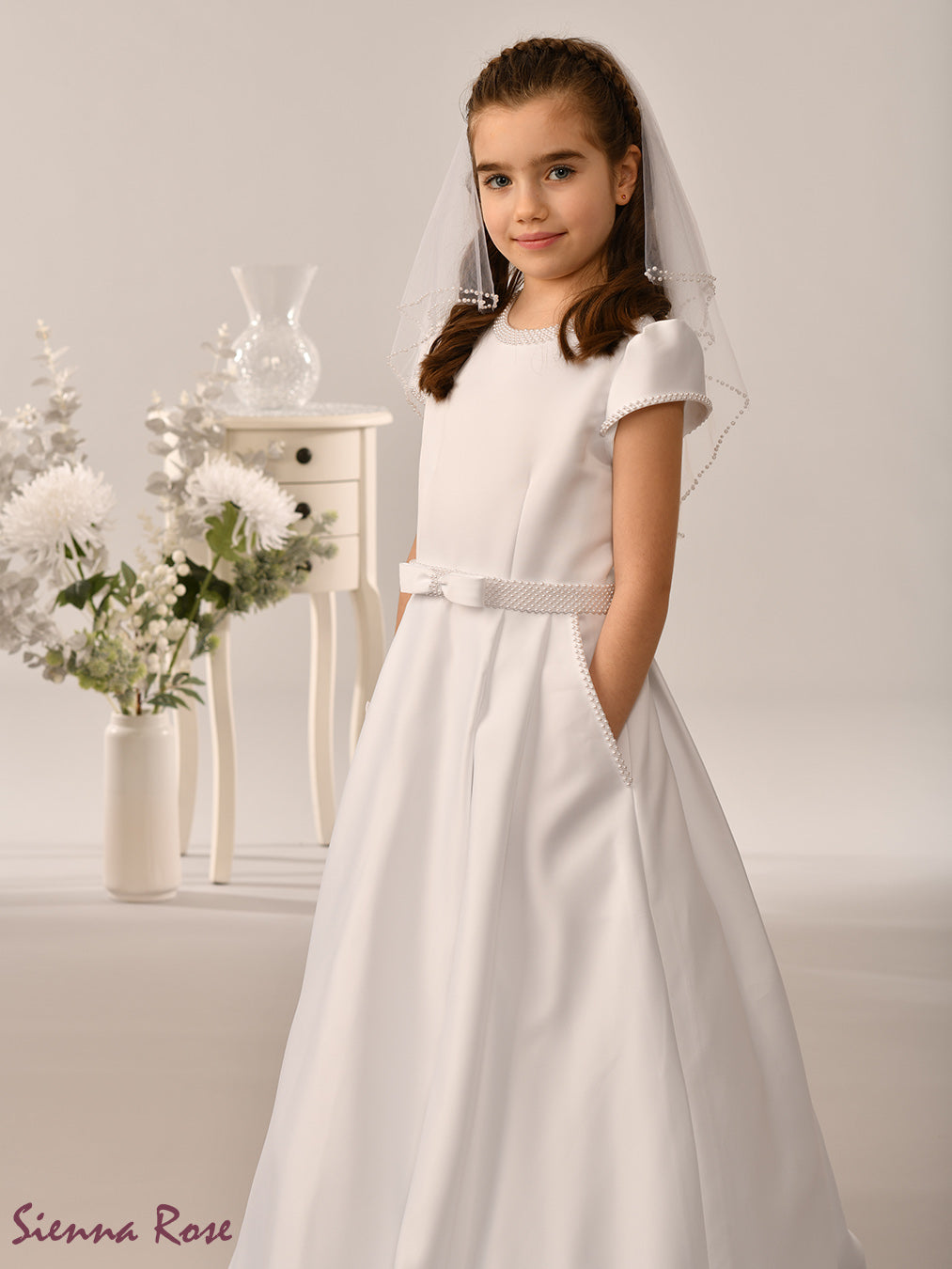 Sienna Rose By Sweetie Pie Girls White Communion Dress:- SR734