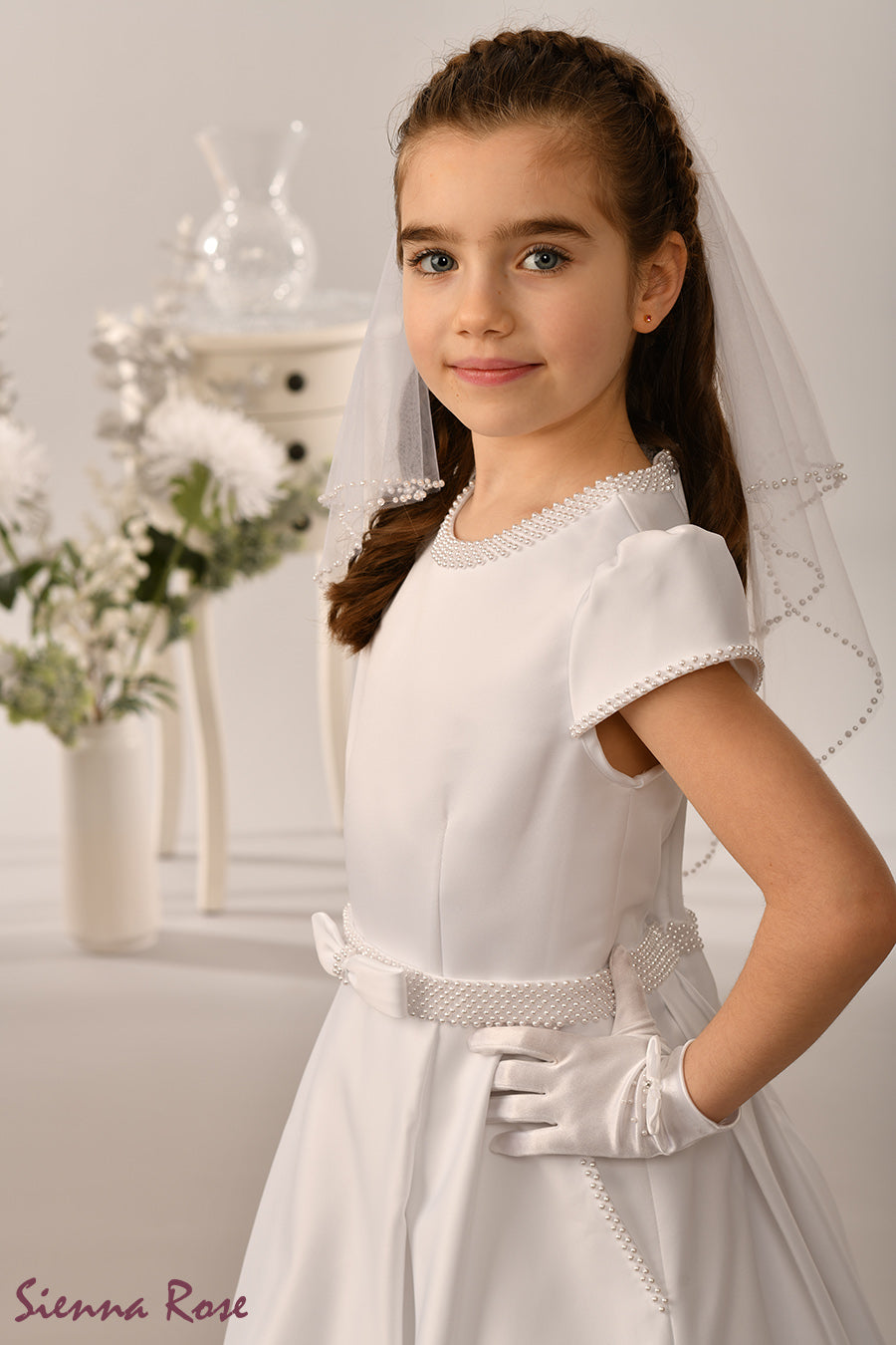 Sienna Rose By Sweetie Pie Girls White Communion Dress:- SR734