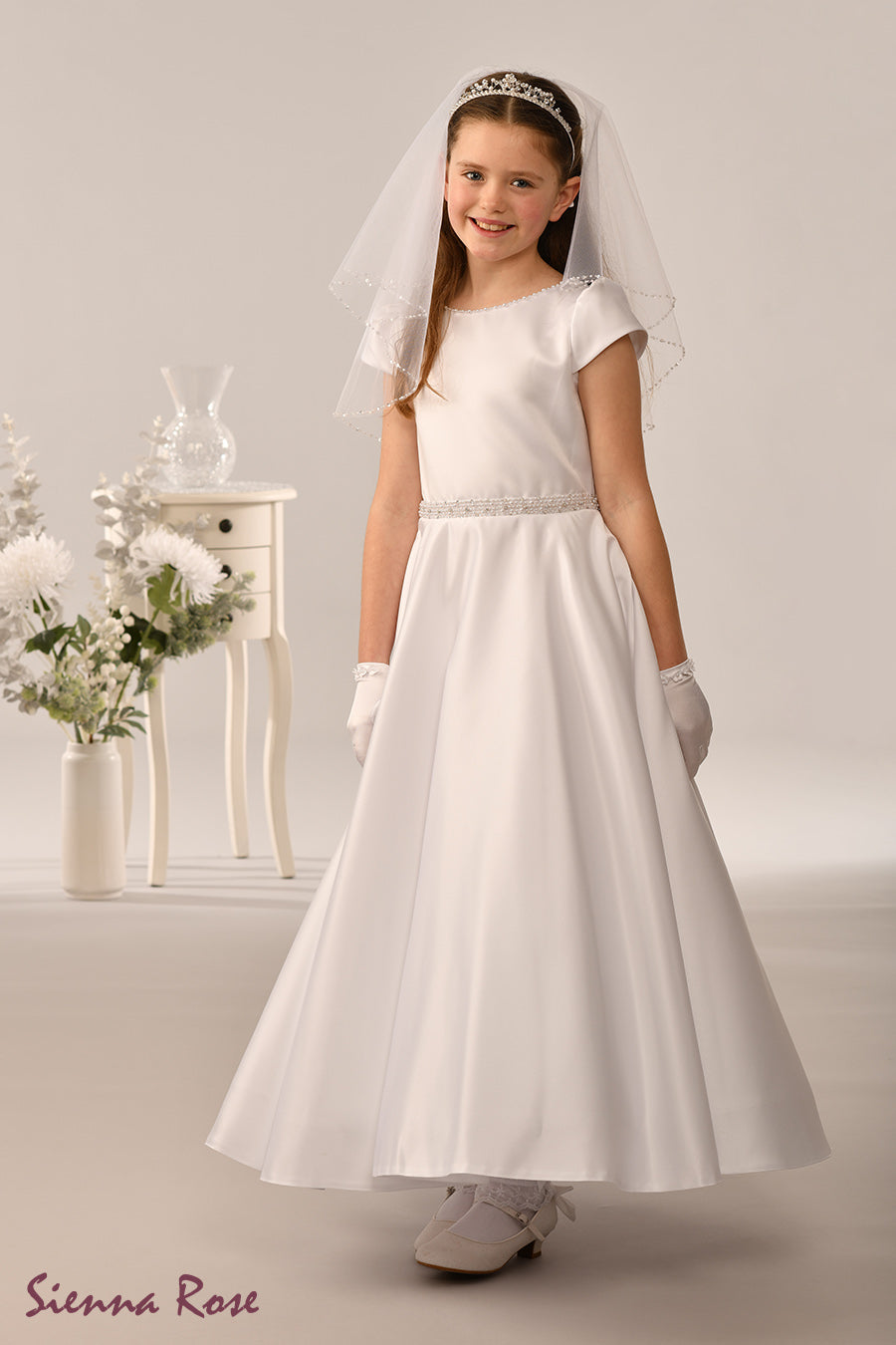 Sienna Rose By Sweetie Pie Girls White Communion Dress:- SR736