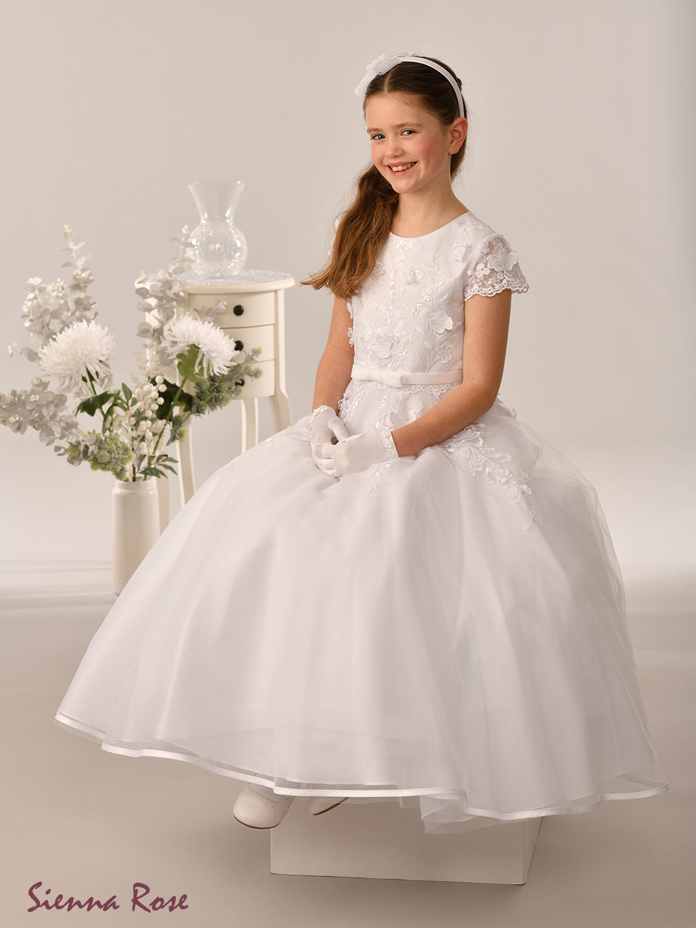 Sienna Rose By Sweetie Pie Girls White Communion Dress:- SR737