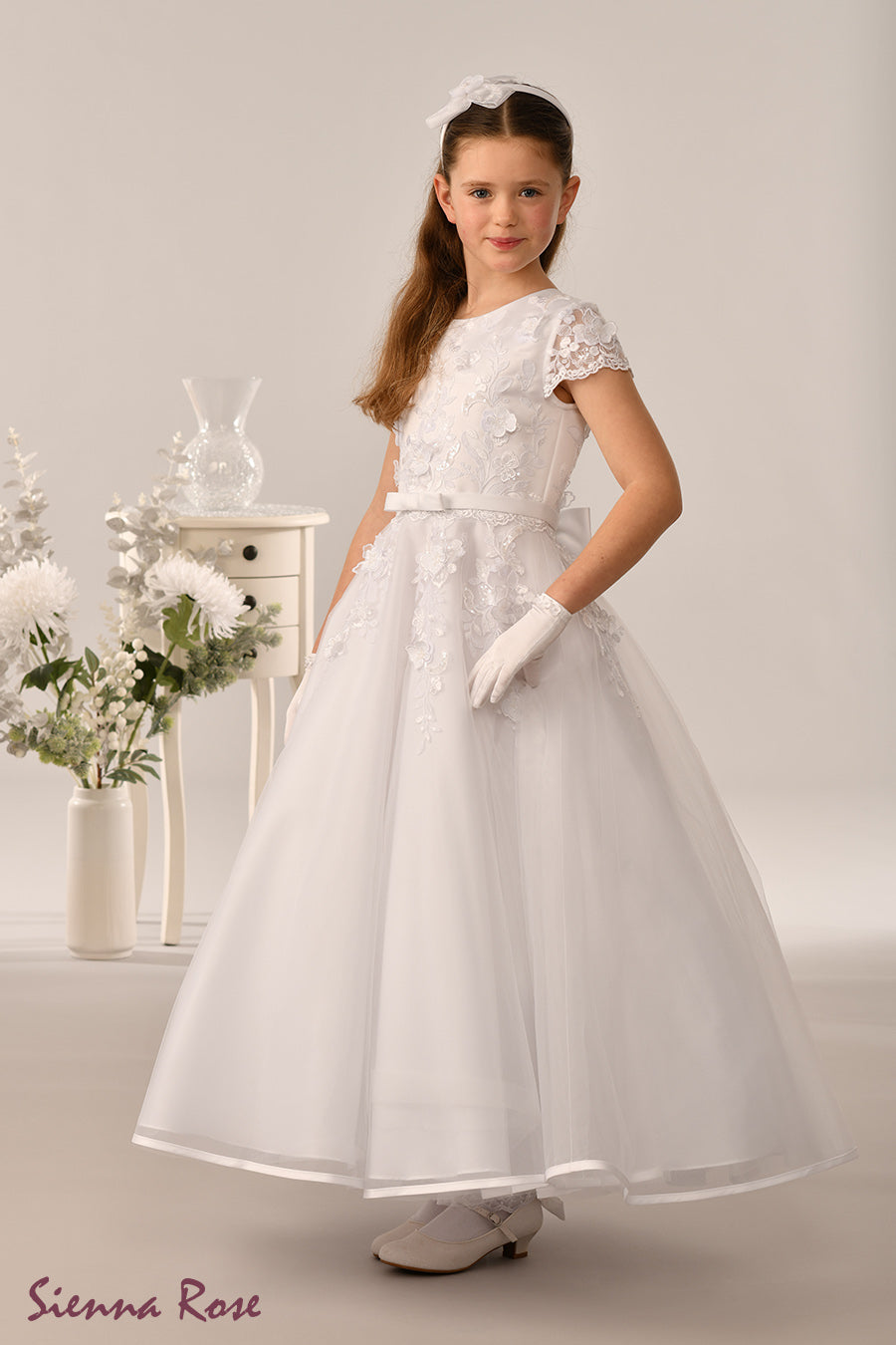 Sienna Rose By Sweetie Pie Girls White Communion Dress:- SR737