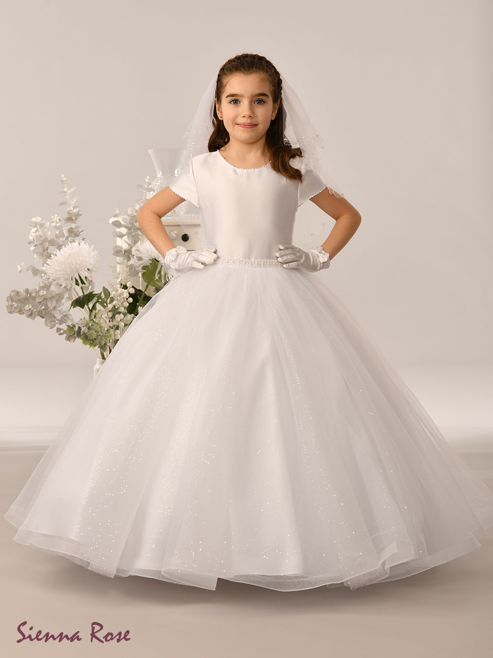 Sienna Rose By Sweetie Pie Girls White Communion Dress:- SR738