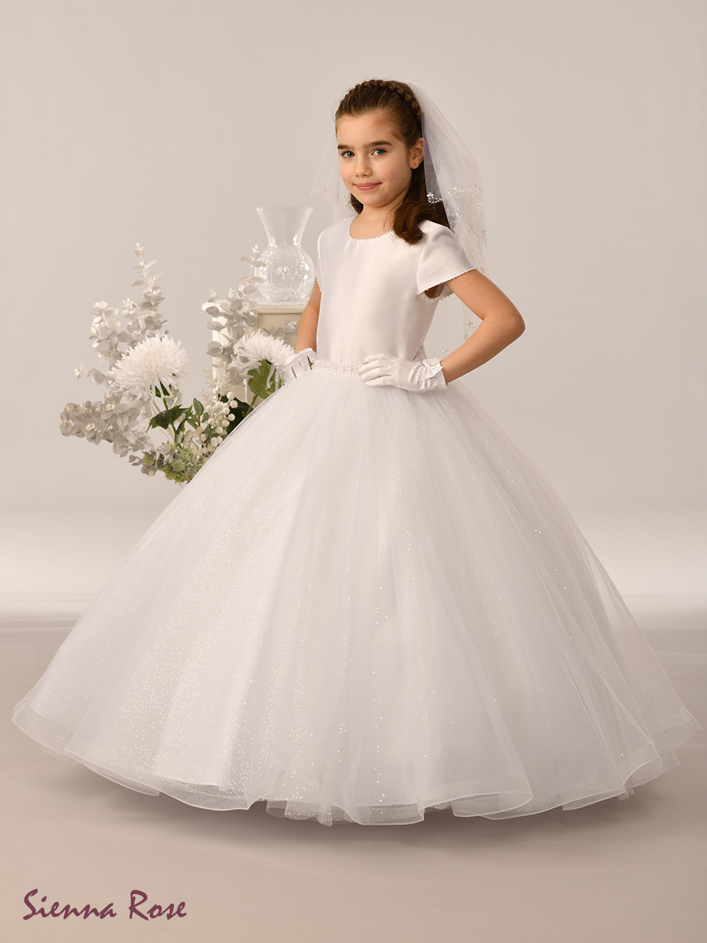 Sienna Rose By Sweetie Pie Girls White Communion Dress:- SR738