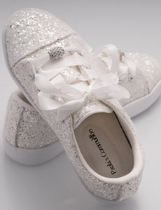 Paula's Communion Girls White Glitter Communion Trainer Shoes