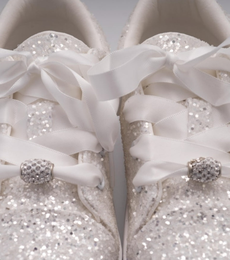 Paula's Communion Girls White Glitter Communion Trainer Shoes:- Flats