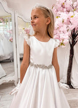 Load image into Gallery viewer, Crystal &amp; Pearl Serena White Communion Dress (Satin Skirt)
