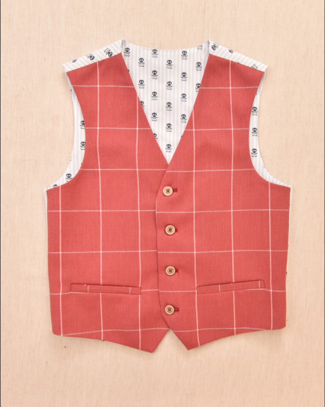 SALE One Varones Boys Red Check Waistcoat:-10-10023R40