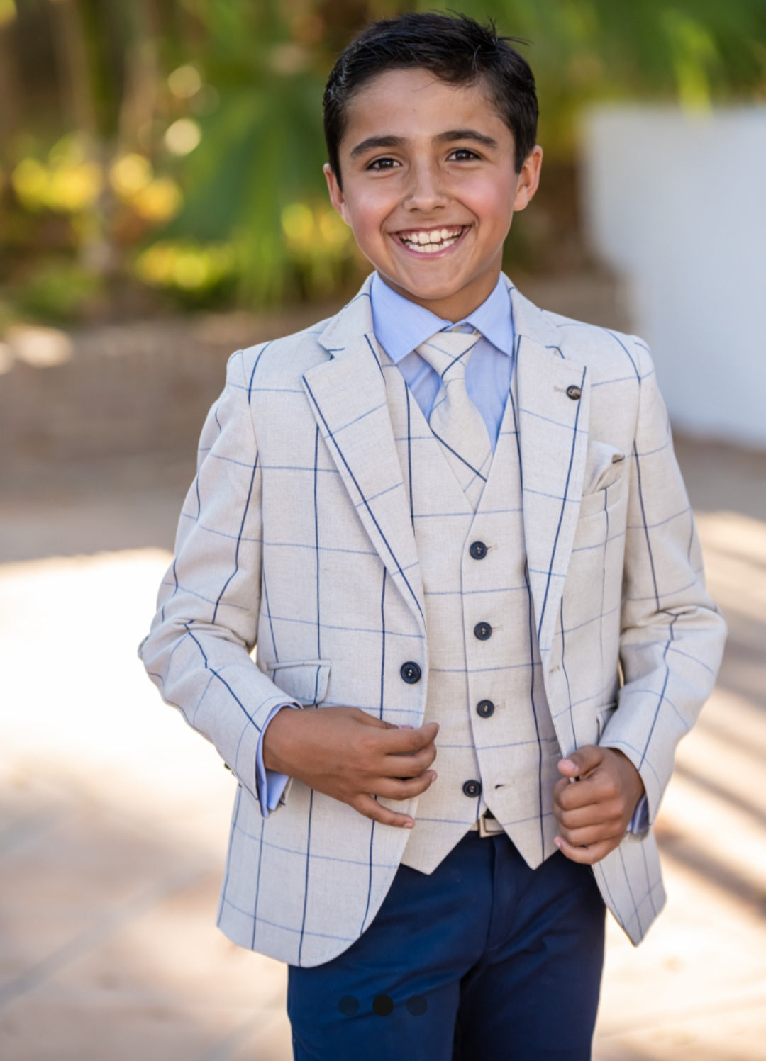 SALE One Varones Boys Beige Check Waistcoat:-10-10023R51