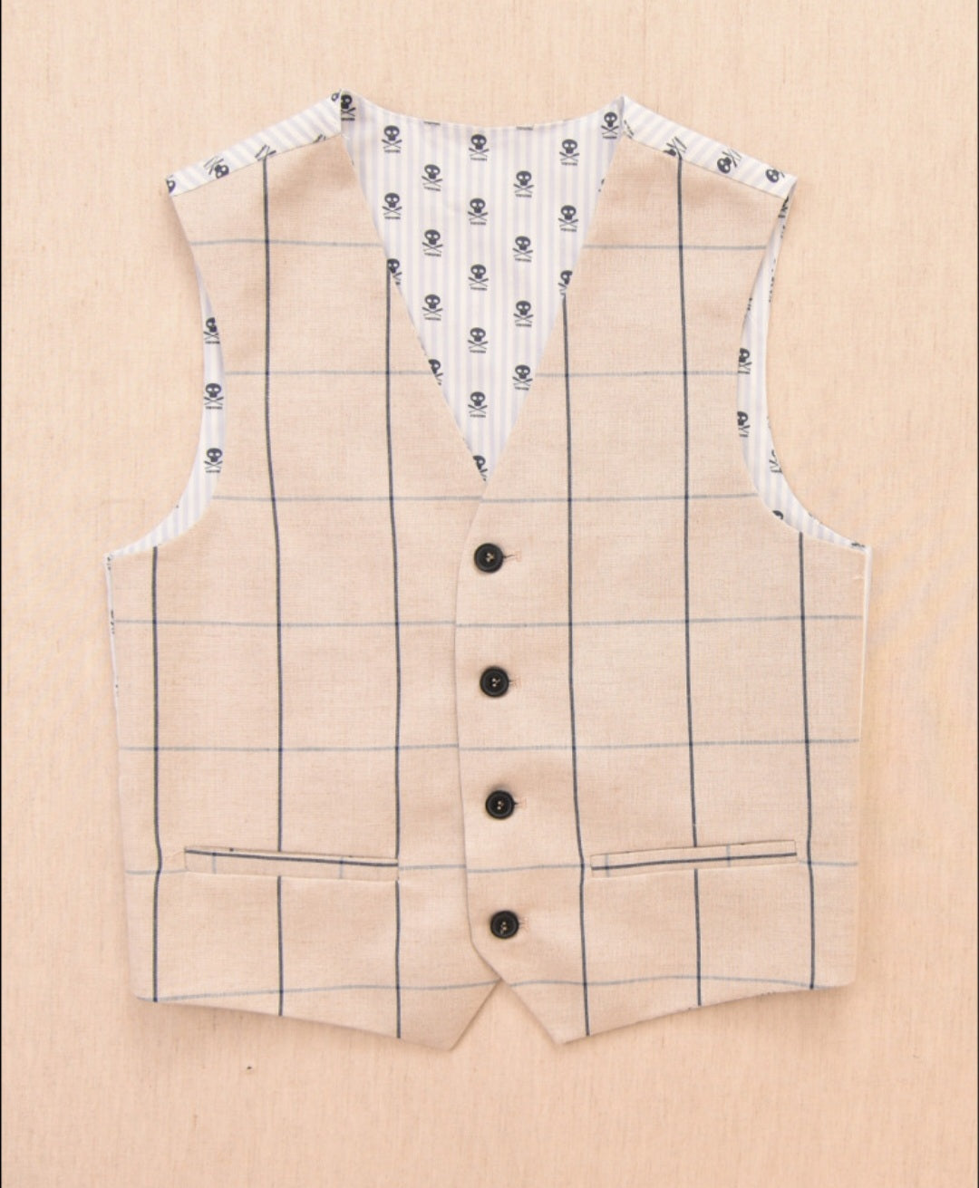 SALE One Varones Boys Beige Check Waistcoat:-10-10023R51