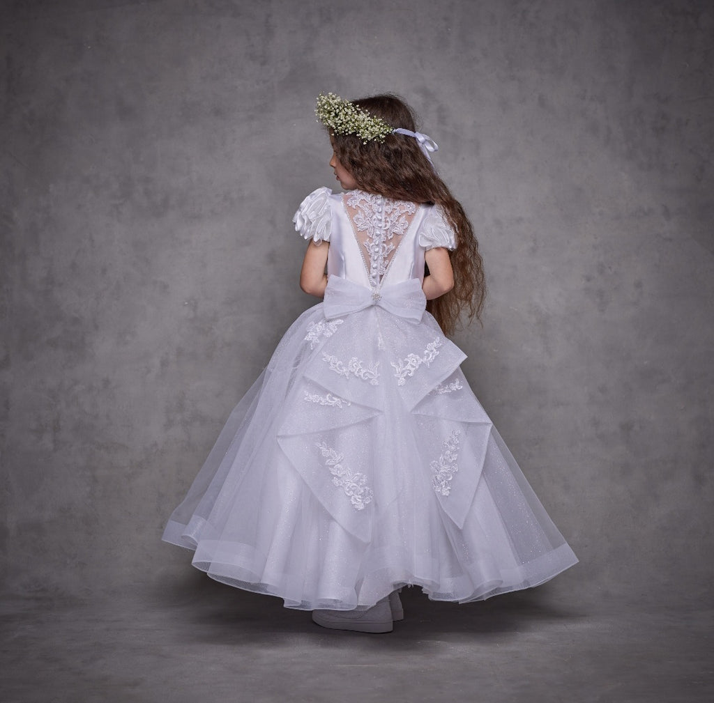 SALE COMMUNION DRESS Isabella Girls White Communion Dress:- IS25320 Age 5