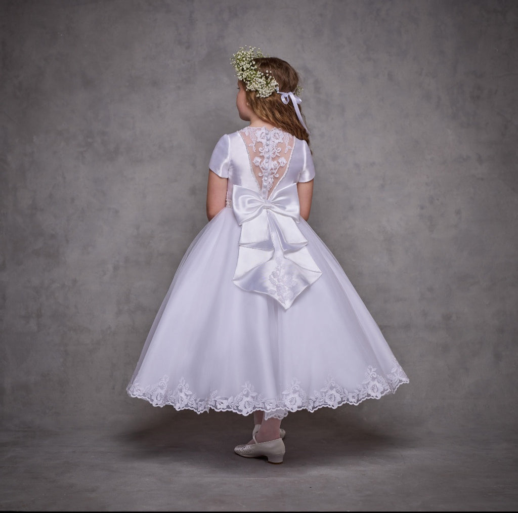 SALE COMMUNION DRESS Isabella Girls White Communion Dress:- IS25344 Age 5