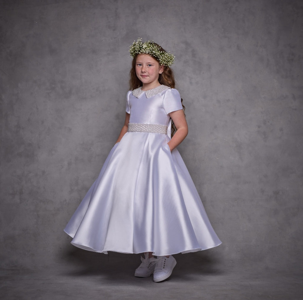 SALE COMMUNION DRESS Isabella Girls White Communion Dress:- IS25326 Age 6 & 7