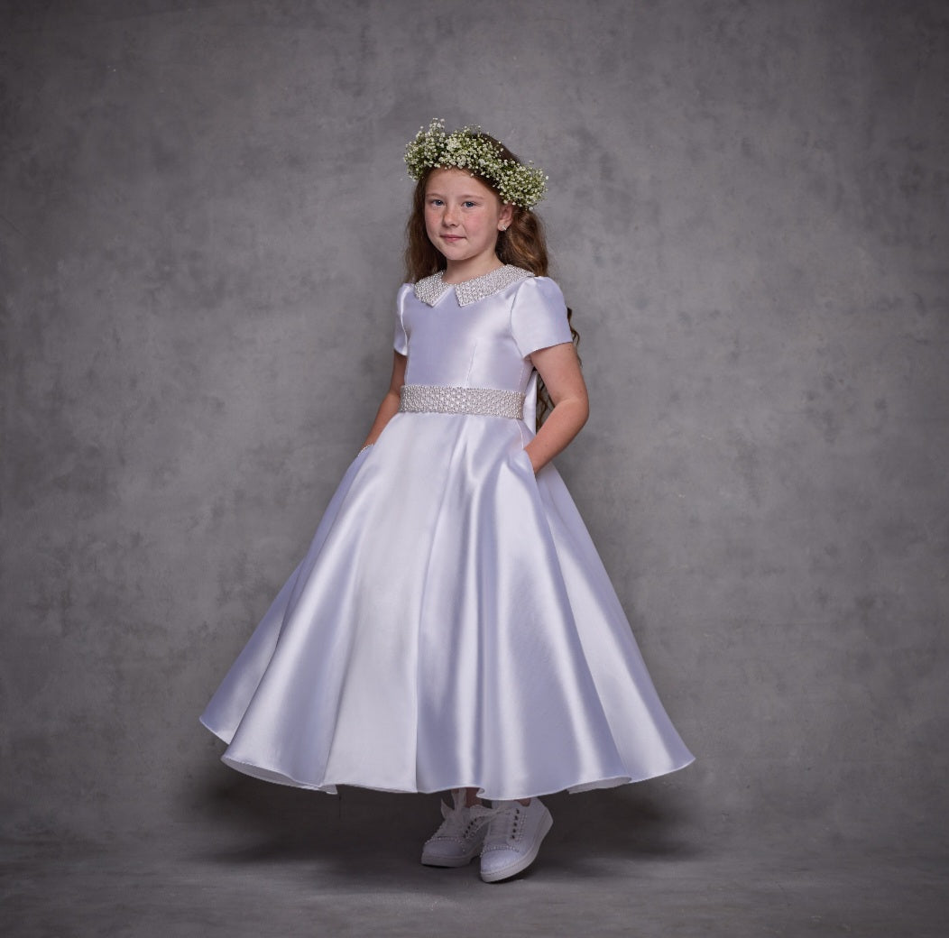 SALE COMMUNION DRESS Isabella Girls White Communion Dress:- IS25326 Age 6 & 7