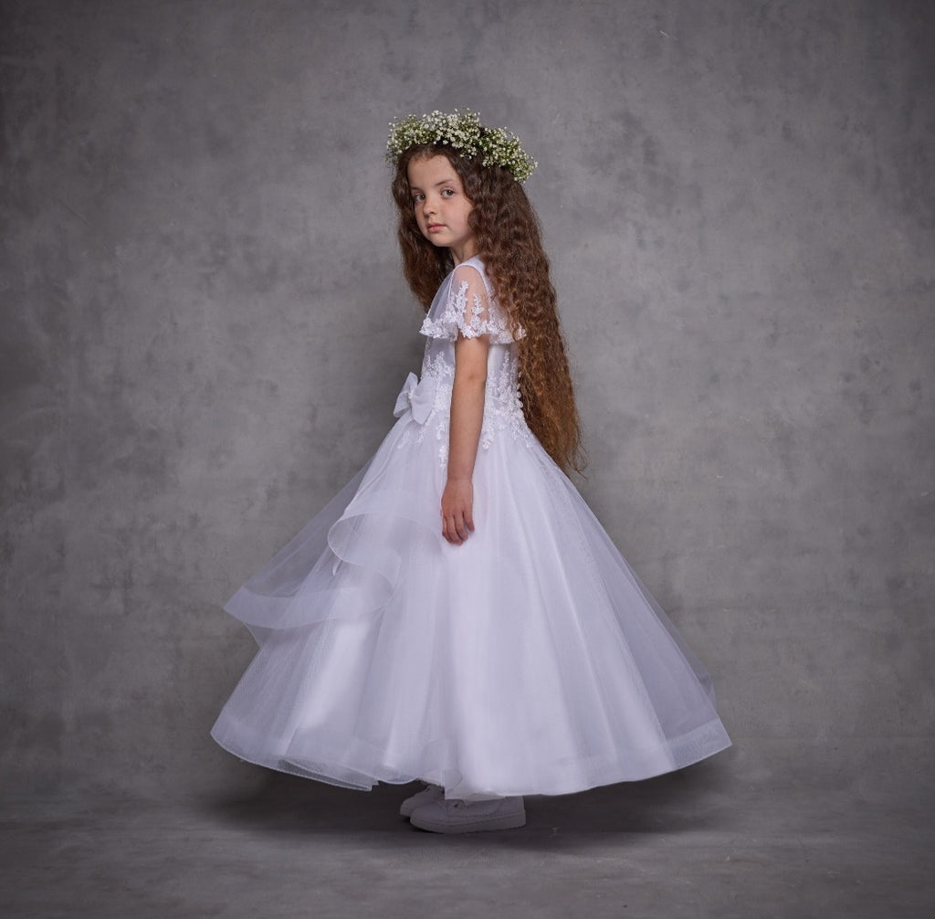 SALE COMMUNION DRESS Isabella Girls White Communion Dress:- IS25368 Age 7