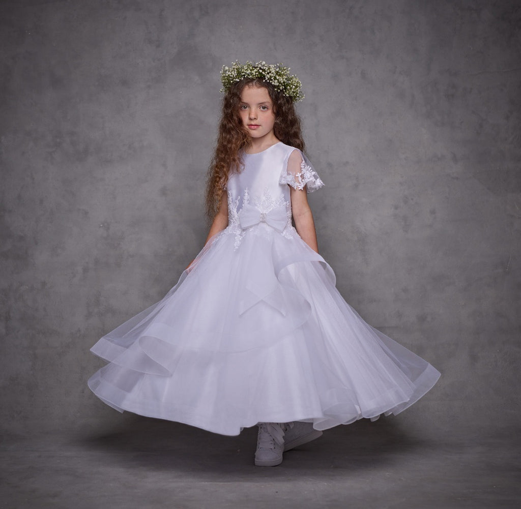 SALE COMMUNION DRESS Isabella Girls White Communion Dress:- IS25368 Age 7