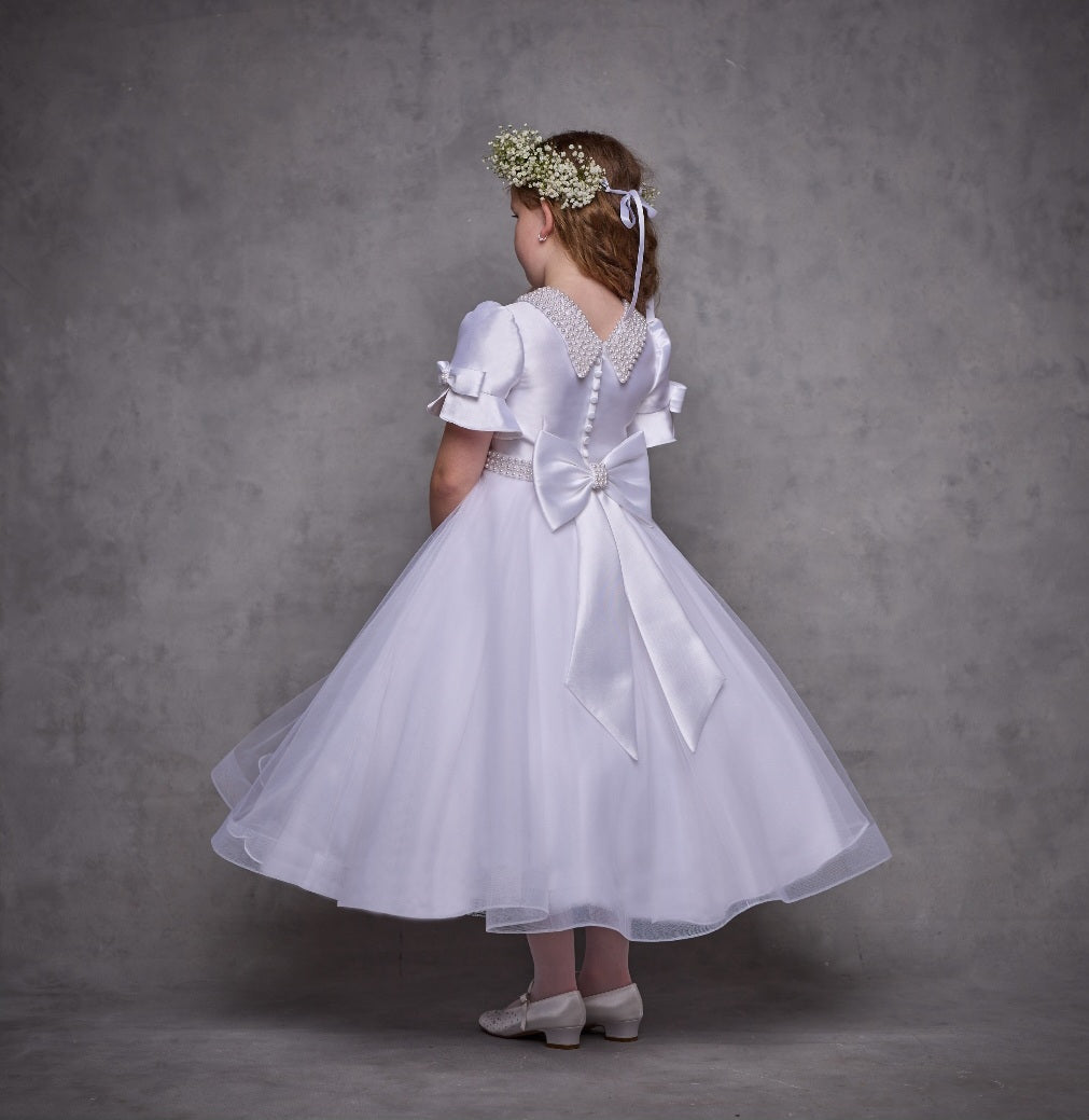 SALE COMMUNION DRESS Isabella Girls White Communion Dress:- IS25382 Age 7