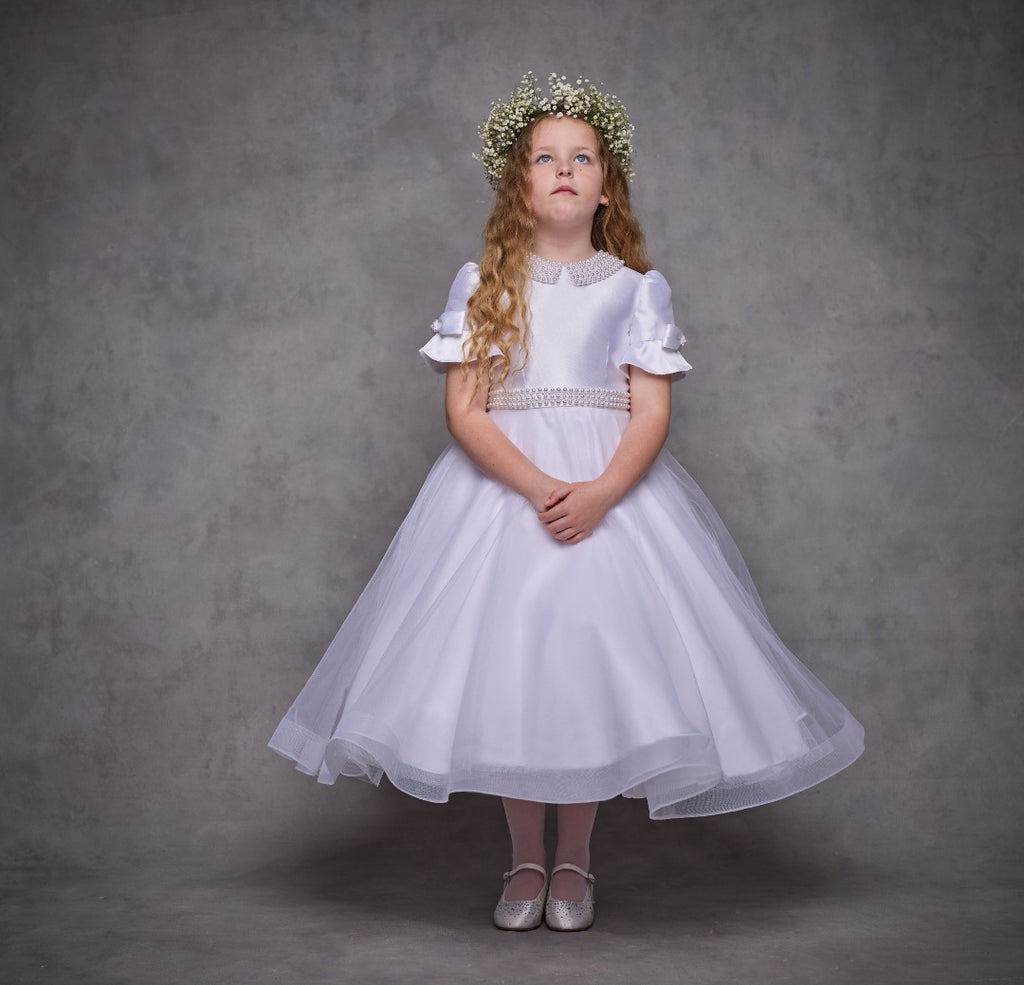 SALE COMMUNION DRESS Isabella Girls White Communion Dress:- IS25382 Age 7