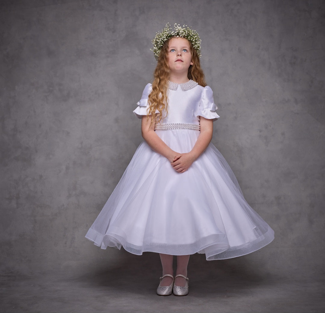 SALE COMMUNION DRESS Isabella Girls White Communion Dress:- IS25382 Age 7