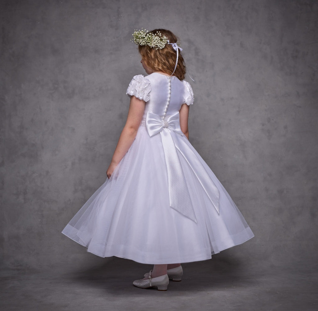 SALE COMMUNION DRESS Isabella Girls White Communion Dress:- IS25372 Age 8