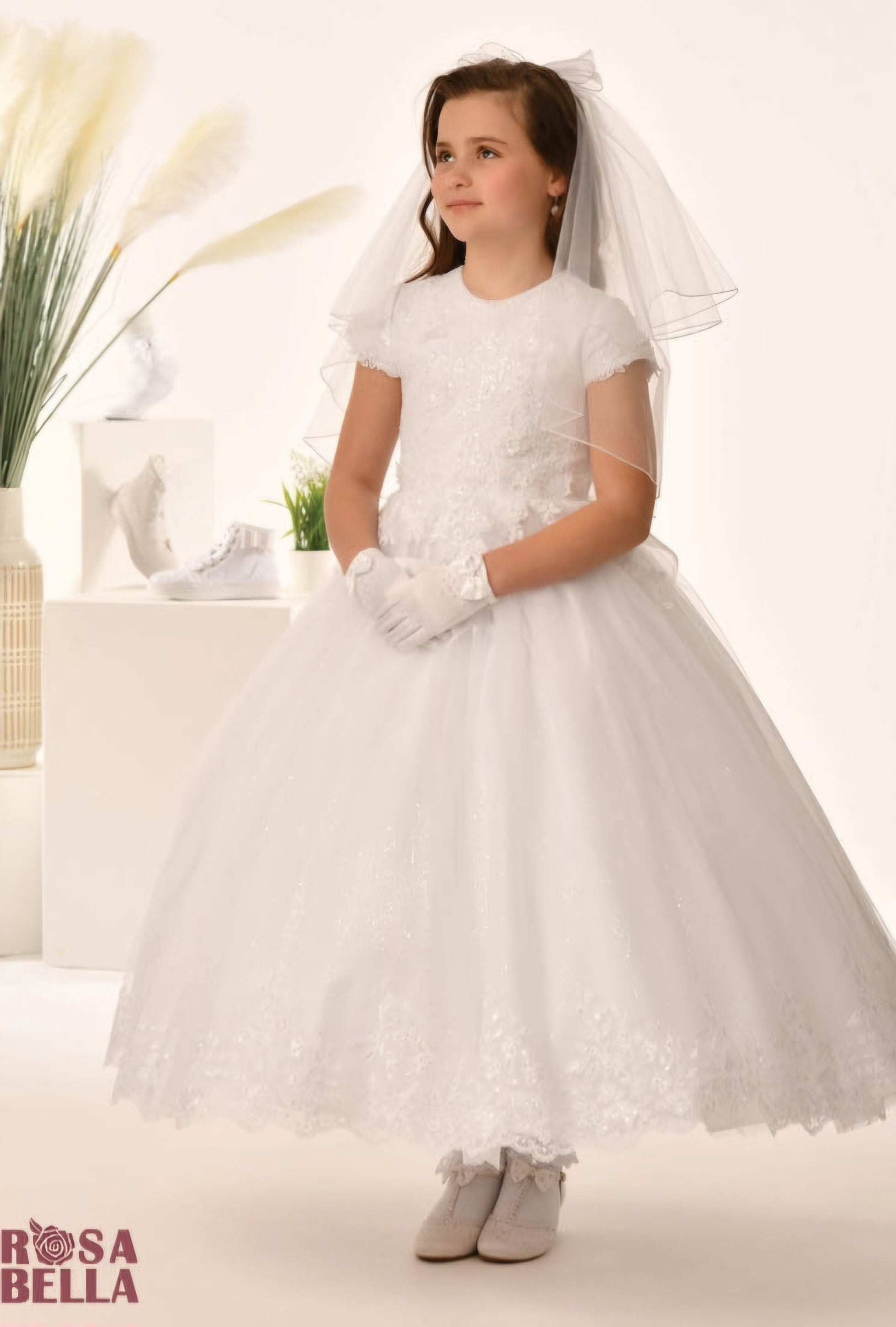 Rosa Bella By Sweetie Pie Girls White Communion Dress:- RB657