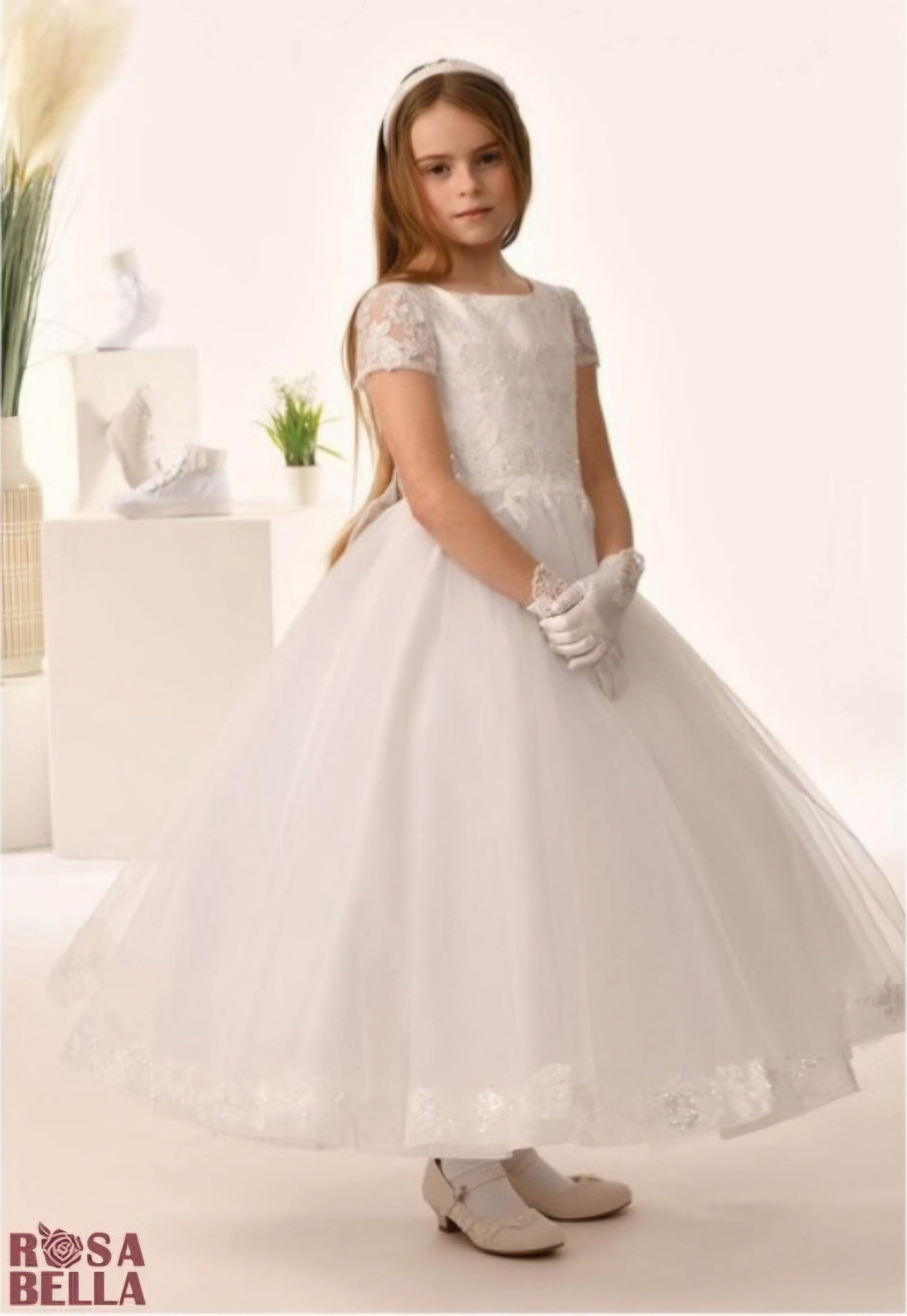 Rosa Bella By Sweetie Pie Girls White Communion Dress:- RB668