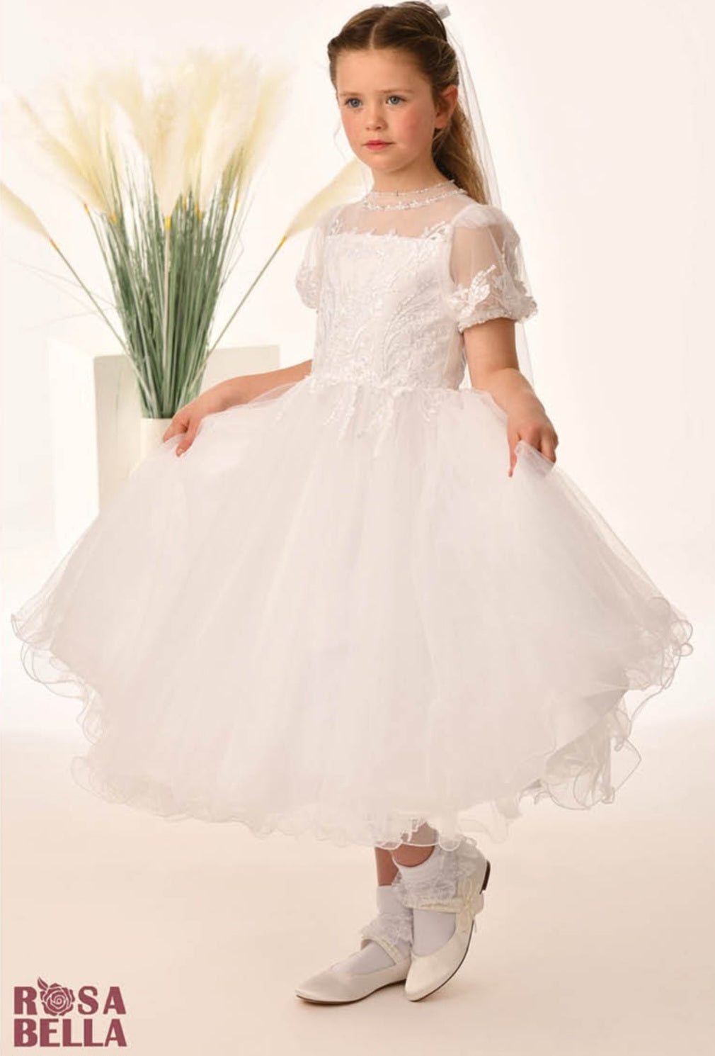 Rosa Bella By Sweetie Pie Girls White Communion Dress:- RB653