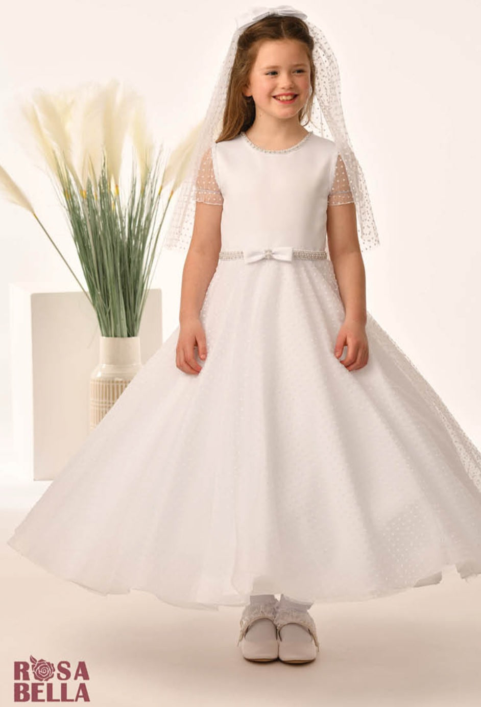 Rosa Bella By Sweetie Pie Girls White Communion Dress:- RB652