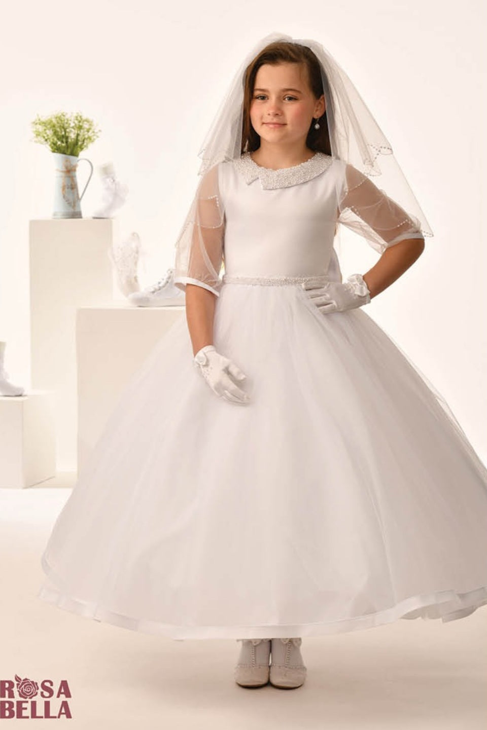 Rosa Bella By Sweetie Pie Girls White Communion Dress:- RB654