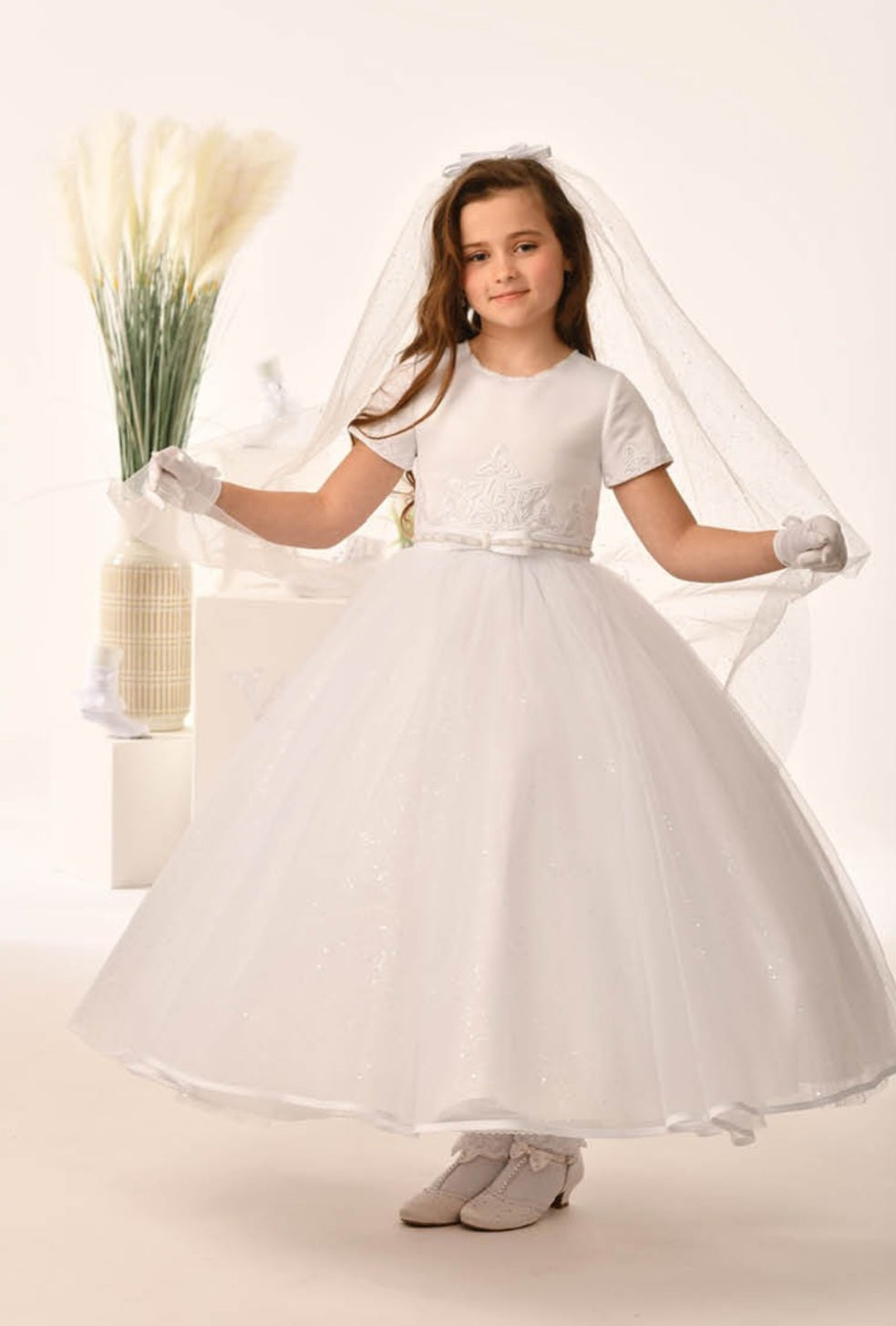 Rosa Bella By Sweetie Pie Girls White Communion Dress:- RB662