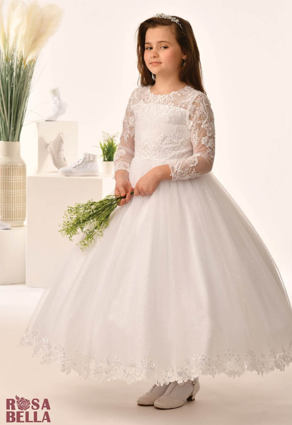 Rosa Bella By Sweetie Pie Girls White Communion Dress:- RB661