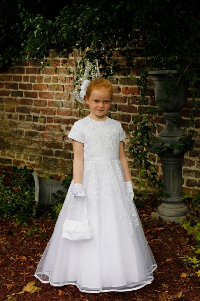 SALE COMMUNION DRESS Celebrations Girls White Communion Dress:- Blazing Star Age 6 & 8