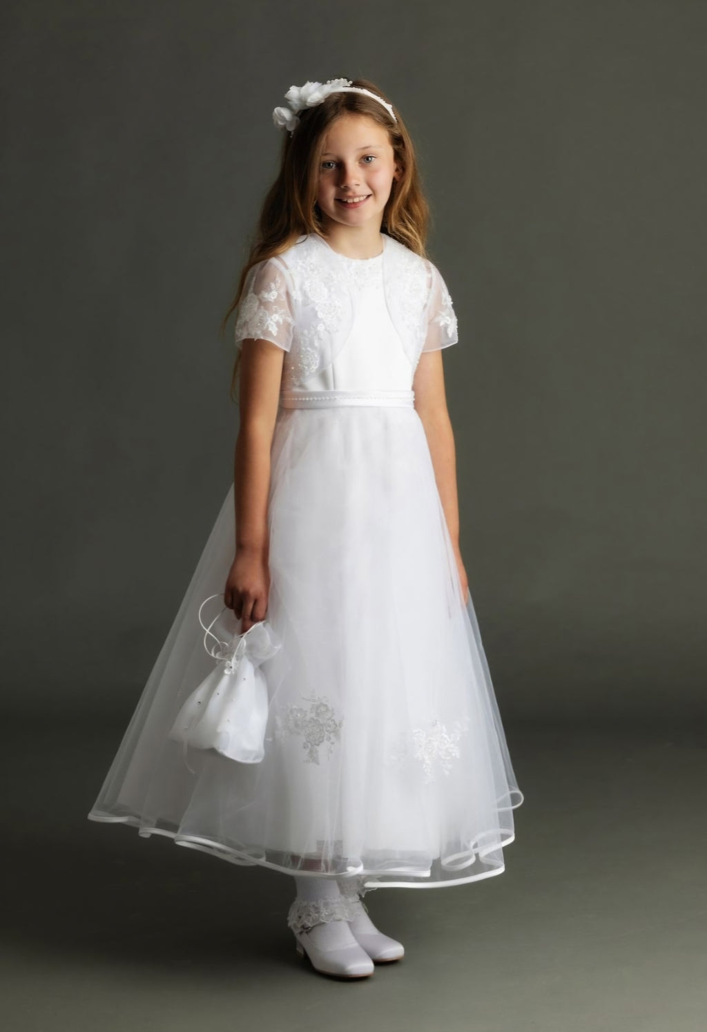 SALE COMMUNION DRESS Celebrations Girls White Communion Dress:- Jelly Tots 2412 Age 8