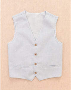 One Varones Boys Light Blue Linen Waistcoat:-10-10021 02