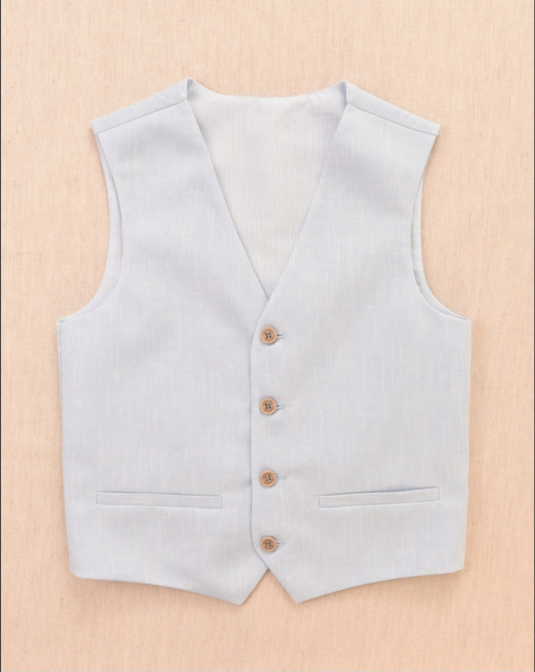 One Varones Boys Light Blue Linen Waistcoat:-10-10021 02