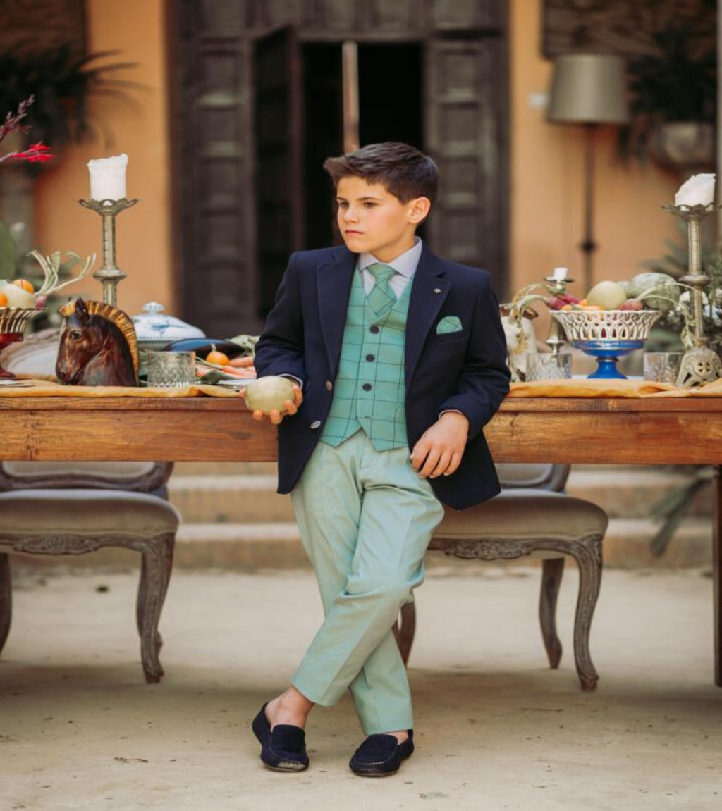 SALE One Varones Boys Green Check Waistcoat:-10-10029R 80
