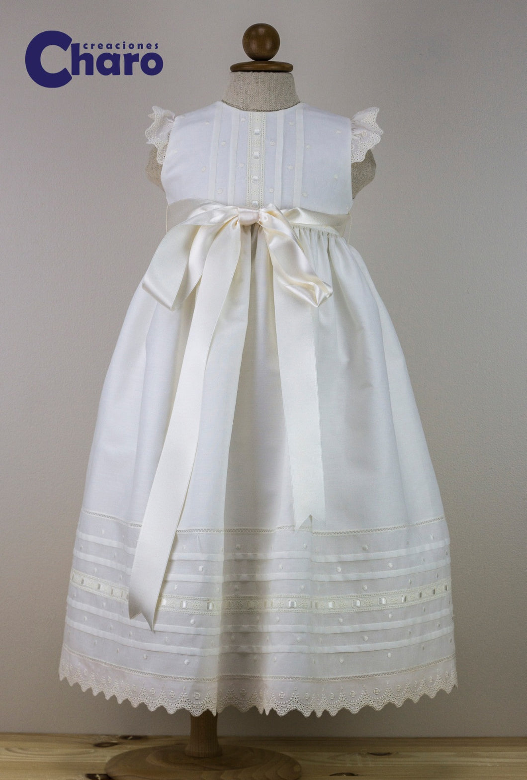 Unisex Charo Faldon Long Dress With Matching Pants:- Ivory 481 Christening Gown
