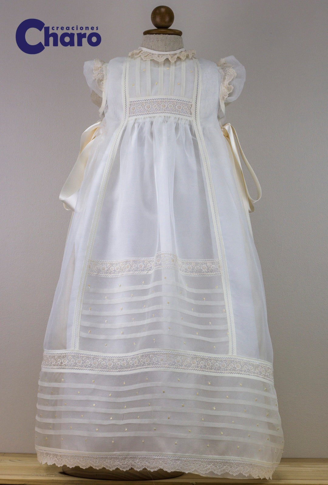 Unisex Charo Faldon Long Dress With Matching Pants:- Ivory 476 Christening Gown