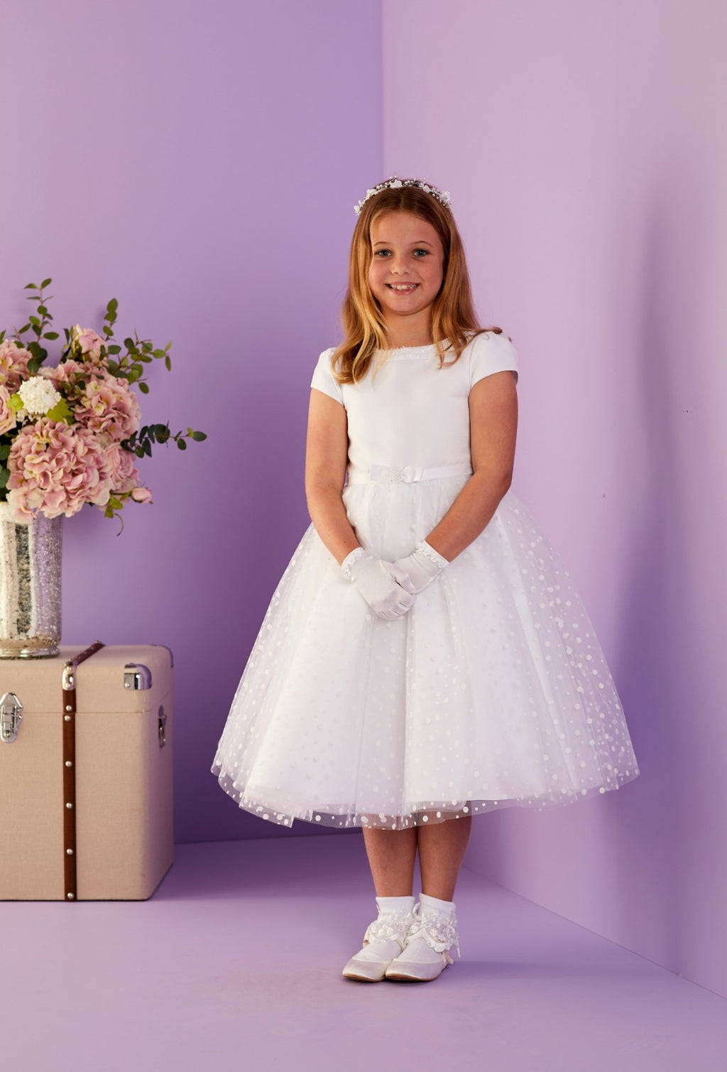 SALE COMMUNION DRESS Peridot Girls White Communion Dress:- Neve Age 10 & 11