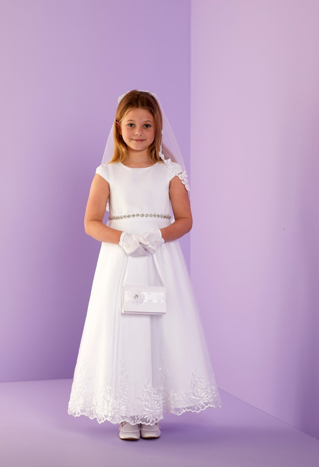 Peridot Girls White Communion Dress:- Harper
