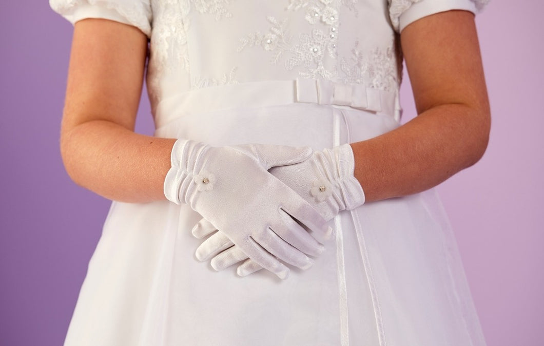 Peridot Girls White Communion Gloves:- Lois