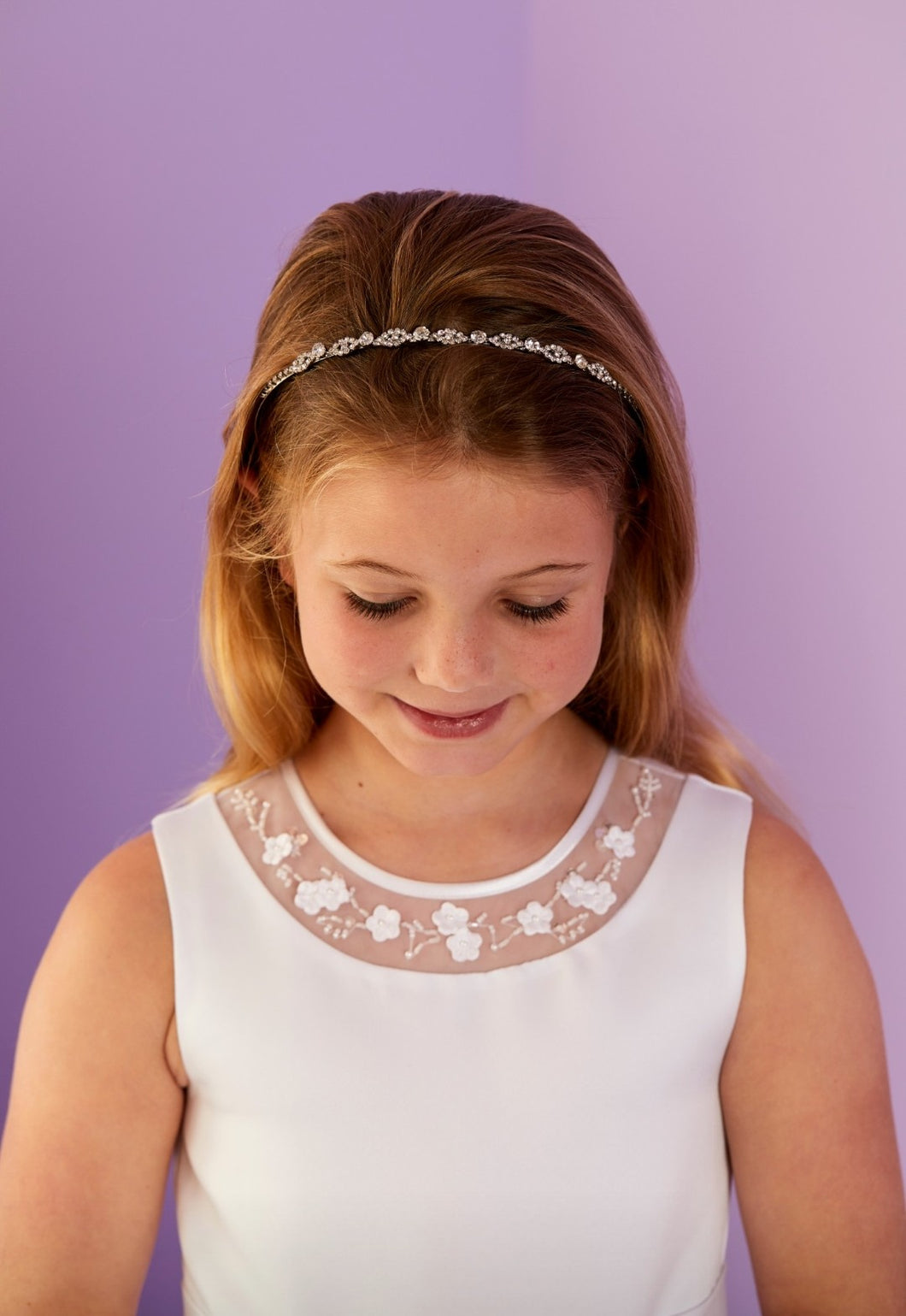 Peridot Girls White Communion Tiara Head Band:- Hazel