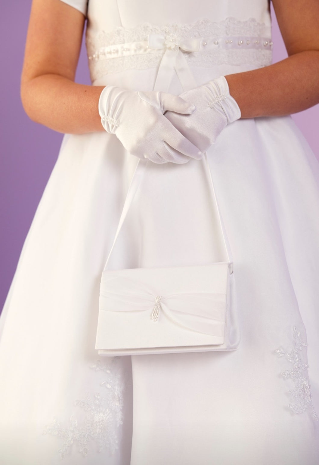 Peridot Girls White Communion Bag:- Jasmine