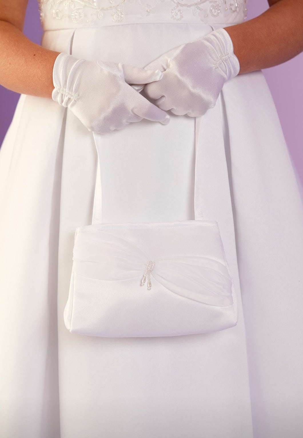 Peridot Girls White Communion Bag:- Elsa