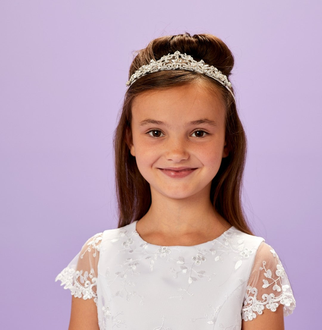 SALE Peridot Girls White Communion Tiara Head Band:- Christina
