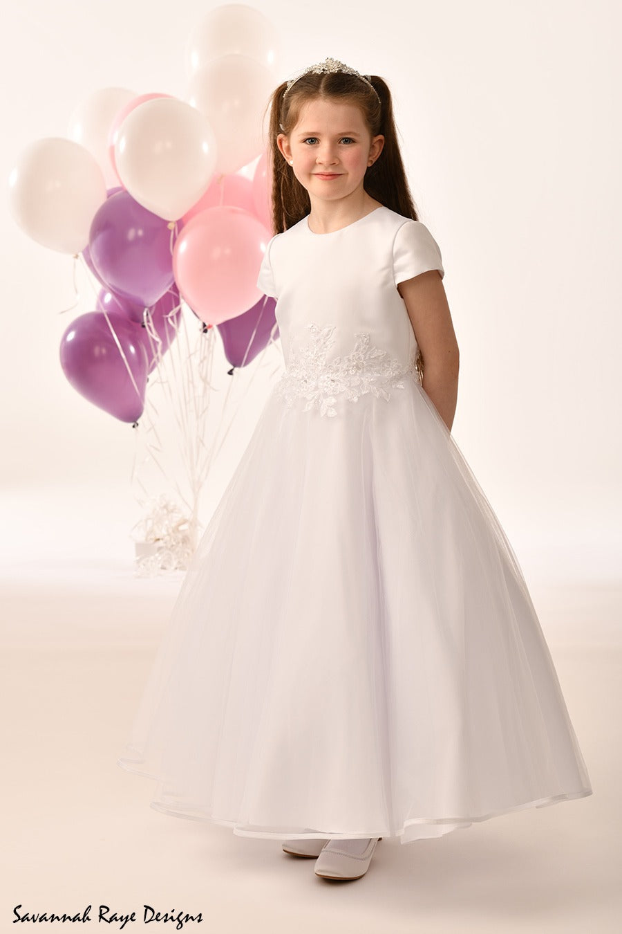 Savannah Raye By Linzi Jay Girls White Communion Dress:- SRD- Brooklyn