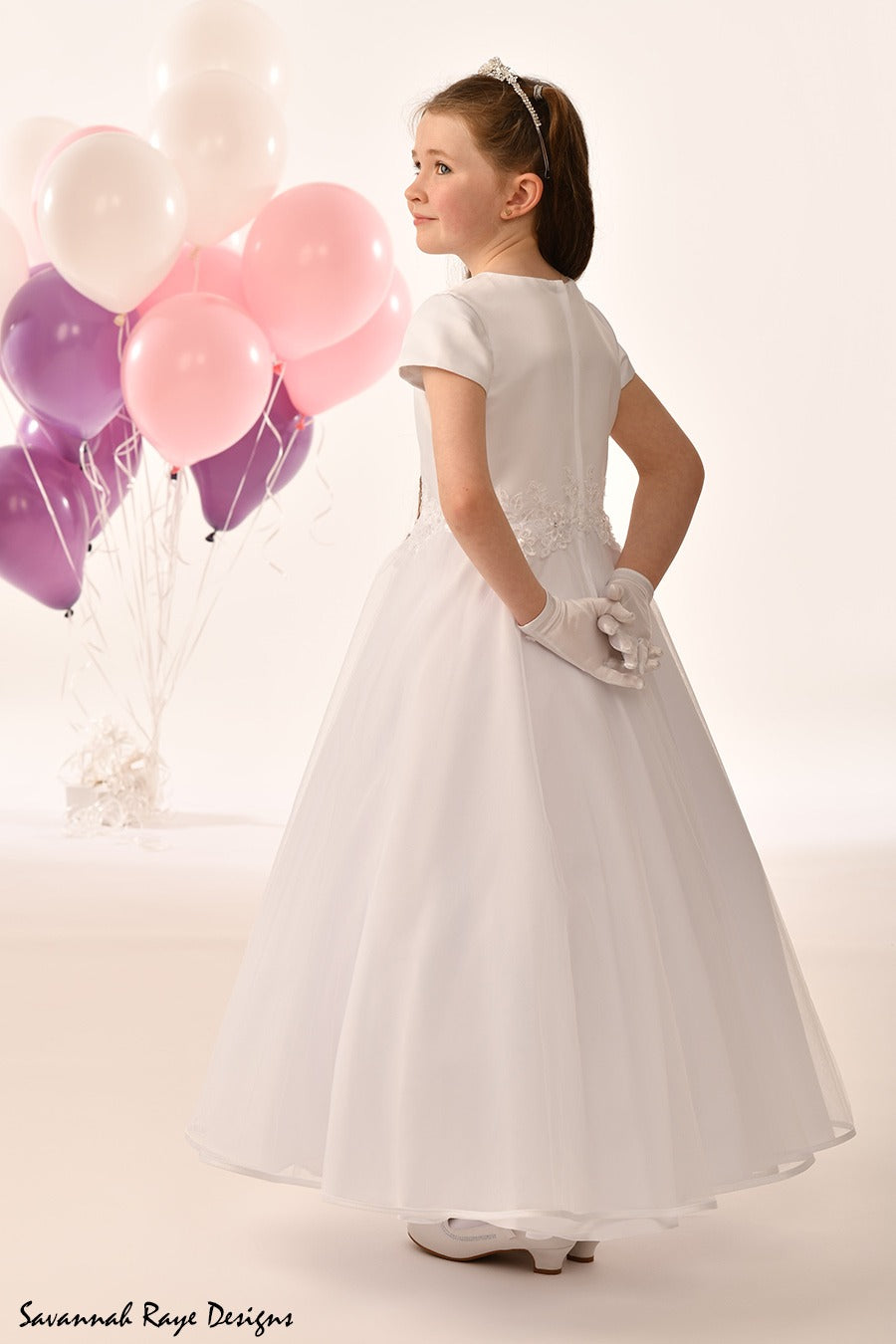 Savannah Raye By Linzi Jay Girls White Communion Dress:- SRD- Brooklyn